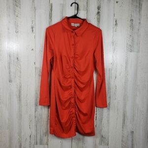 Almost famous orange ruched button down long sleeve dress women's plus size 1X